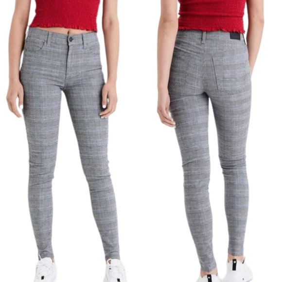 American Eagle Houndstooth Plaid Hi-Rise Jegging Super Stretch Pants Gray 00/24 - Picture 1 of 15
